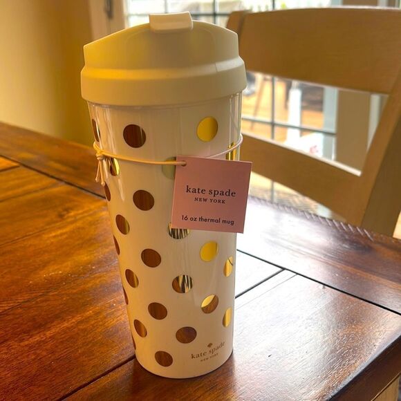 Kate Spade Gold Dots thermal Mug 16 oz - Picture 1 of 4